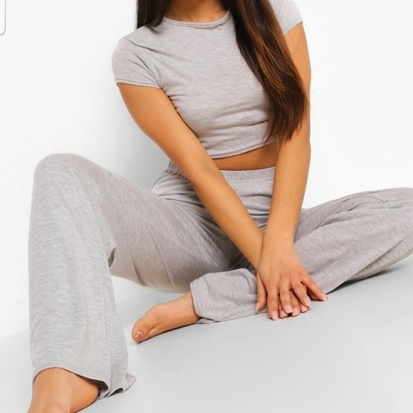 Boohoo Pants - BIN#14 - Crop Top and Wide Leg Trouser PJ Set